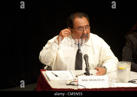 Oct. 9, 2012 - Tucson, Arizona, U.S - Rep. RAUL GRIJALVA (D-Ariz.), the Democratic candidate for Arizona's CD3 race, speaks at a candidate forum at Pima Community College West Campus in Tucson, Ariz.  Immigration, border policy and Grijalva's 2010 call for a state boycott following the passage of SB1070 were frequent topics of discussion. (Credit Image: © Will Seberger/ZUMAPRESS.com) Stock Photo