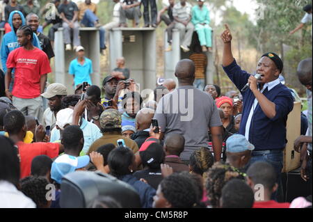 JOHANNESBURG, SOUTH AFRICA: Expelled ANC Youth League leader Julius Malema addresses the residents of Slovo Park informal settlement on October 10, 2012 in Johannesburg, South Africa. The residents invited Malema to address them. (Photo by Gallo Images / Foto24 / Felix Dlangamandla) Stock Photo