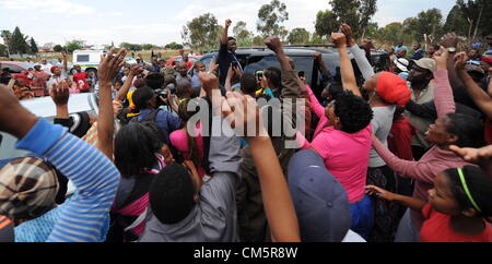 JOHANNESBURG, SOUTH AFRICA: Expelled ANC Youth League leader Julius Malema arrives in Slovo Park informal settlement on October 10, 2012 in Johannesburg, South Africa. The residents invited Malema to address them. (Photo by Gallo Images / Foto24 / Felix Dlangamandla) Stock Photo