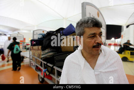 Oct. 11, 2012 - Jeddah, Jeddah, Saudi Arabia - Palestinian Muslim pilgrims arrive at the King Abdulaziz international airport as they prepare to go for their pilgrimage to Mecca, Oct. 12,2012. The event is held in preparation for carrying out the five pillars of Islam in the Holy Land, when they will make their Hajj to Mecca  (Credit Image: © Momen Faiz/APA Images/ZUMAPRESS.com) Stock Photo