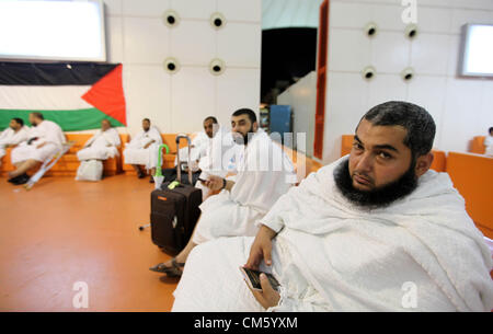 Oct. 11, 2012 - Jeddah, Jeddah, Saudi Arabia - Palestinian Muslim pilgrims arrive at the King Abdulaziz international airport as they prepare to go for their pilgrimage to Mecca, Oct. 12,2012. The event is held in preparation for carrying out the five pillars of Islam in the Holy Land, when they will make their Hajj to Mecca  (Credit Image: © Momen Faiz/APA Images/ZUMAPRESS.com) Stock Photo