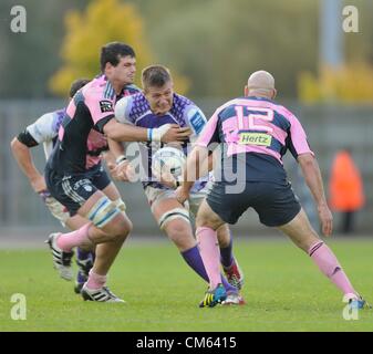 13.10.2012 Oxford, England. Action during the Amlin Challenge Cup game between London Welsh and Stade Francais from the Kassam Stadium, Oxford Stock Photo