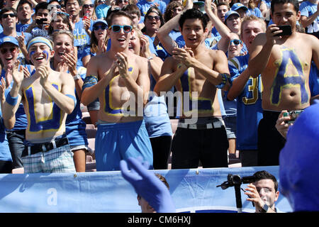 Oct. 13, 2012 - Los Angeles, California, USA - UCLA faithful proudly display their true colors as UCLA  defeats the visiting Utah Utes 21 - 14 in PAC 12 play at the  Rose Bowl in Pasadena, CA on October 13, 2012. (Credit Image: © Burt Harris/Prensa Internacional/ZUMAPRESS.com) Stock Photo