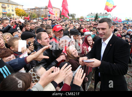 Oct. 25, 2012 - Ukraine - Boxer Vitali Klitschko, as politician, is a serious challenger at parliamentary elections in Ukraine. The UDAR Party leader Vitali Klitschko calls on Ukrainians 'not to turn a blind eye' to election fraud...Pictured: October 25,2012.Rovno region of Ukraine. The UDAR Party leader Vitali Klitschko at the meeting with his party supporters in Rovno region of Ukraine. (Credit Image: © PhotoXpress/ZUMAPRESS.com) Stock Photo