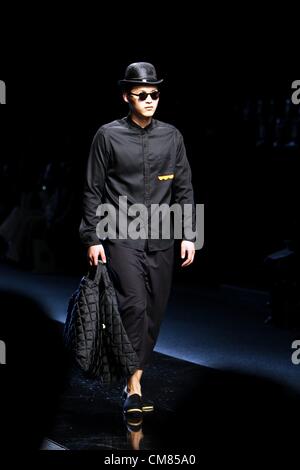 JOHANNESBURG, SOUTH AFRICA – OCTOBER 25: A male model showcases a design by Craig Native during the Mercedes-Benz Fashion Week Africa 2012 held at Melrose Arch on October 25, 2012 in Johannesburg, South Africa. The fashion week are held from 24-28 October 2012. (Photo by Gallo Images / The Times /  Moeletsi Mabe) Stock Photo