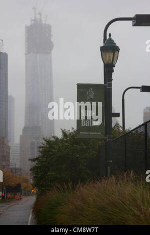 NEW YORK, NY - OCTOBER 29, 2012: Hurricane Sandy, expected to be a 'Frankenstorm' hits Manhattan as authorities and citizens prepare in a paralyzed city in New York, NY, on October 29, 2012. Stock Photo