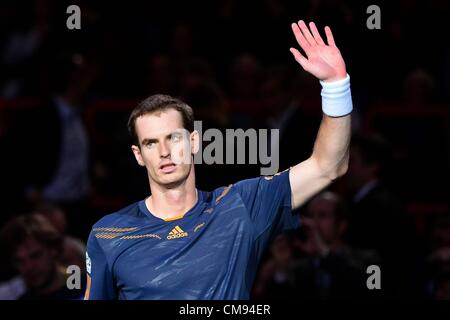 31.10.2012 Paris, France. Andy Murray GBR in action against Paul-Henri Mathieu during the BNP Paribas Masters ATP World Tour Masters. Stock Photo