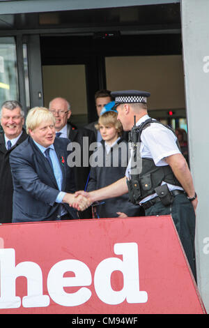 Bristol, UK. 31st October 2012. London mayor, Boris Johnson (left), visits Bristol to offer his support to both the Tory candidate in the Bristol mayoral election Geoff Gollop, and Ken Maddock, the Conservative candidate for Police Commissioner Stock Photo