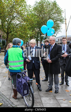 Bristol, UK. 31st October 2012. London mayor, Boris Johnson, visits Bristol to offer his support to both the Tory candidate in the Bristol mayoral election Geoff Gollop, and Ken Maddock, the Conservative candidate for Police Commissioner Stock Photo