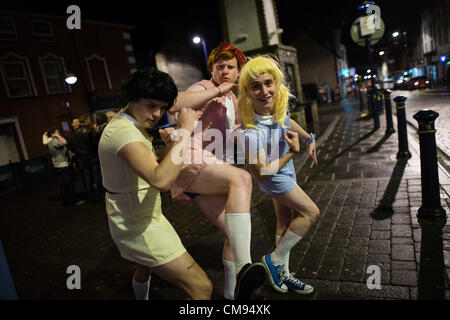 Aberystwyth, UK. 31st October 2012. Groups of Aberystwyth University students in fancy dress out partying on Halloween Night., Wales UK, Oct 31 2012 Stock Photo