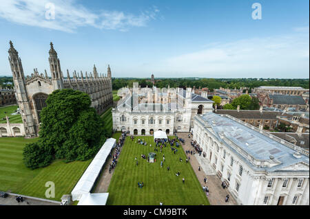 Cambridge University students graduate June 28th 2012, The Senate House, Cambridge, UK. Students from various colleges attended ceremonies throughout the day at the historic  university and enjoy the warm summer weather on the lawns with friends and family. Stock Photo