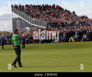 29.06.2012 Irelands Padraig Harrington takes his hat of at the end of his second round of the Irish Open at Royal Portrush Golf Club in County Antrim, Northern Ireland.
