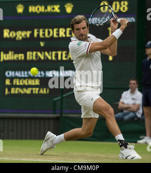 29.06.2012. The Wimbledon Tennis Championships 2012 held at The All England Lawn Tennis and Croquet Club, London, England, UK.  Roger FEDERER (SUI) [3] v Julien Benneteau (FRA). Julien in action. Stock Photo