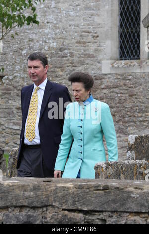 Cherington Gloucestershire,UK. 30 June, 2012. Princess Anne and Commander Tim Laurence before the christening of the Princess Royal's grand-daughter Isla Phillips at St. Nicholas' Church in Cherington. Stock Photo