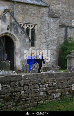 Cherington Gloucestershire,UK. 30 June, 2012. Autumn Phillips and Peter Phillips leave St. Nicholas' Church in Cherington after the christening of their daughter Isla Phillips. Stock Photo