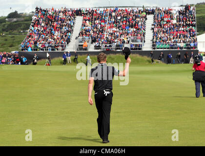 01.07.2012. County Antrim, Northern Ireland.  Irish Open Winner Jamie Donaldson of Wales walks to the 18th green during the fourth and final round of the Irish Open golf tournament on the European Tour hosted at Royal Portrush Golf Club, Portrush, County Antrim, Northern Ireland