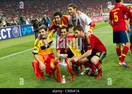 Final Joy Group (Spain)      ;  July 01; 2012 - Football : Uefa Euro 2012 ;Quarter Final  Match 31 ;match between Spain 4-0 Italy at  Olimpic Stadium  ;Khiev, Ukraina.;;( photo by aicfoto)(ITALY)    Spain team group (ESP), JULY 1, 2012 - Football / Soccer : Real Madrid players (L-R) Iker Casillas, Raul Albiol, Alvaro Arbeloa, Sergio Ramos, Xabi Alonso of Spain celebrate with the trophy after winning the UEFA EURO 2012 Final match between Spain 4-0 Italy at Olympic Stadium in Kiev, Ukraine. (Photo by Maurizio Borsari/AFLO) Stock Photo