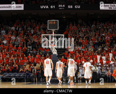 Jan. 31, 2012 - Charlottesville, Virginia, United States - The Virginia Cavaliers take to the court during the game against the Clemson Tigers at the John Paul Jones Arena in Charlottesville, Virginia. Virginia defeated Clemson 65-61. (Credit Image: © Andrew Shurtleff/ZUMAPRESS.com) Stock Photo