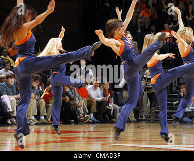 Jan. 31, 2012 - Charlottesville, Virginia, United States - Virginia Cavalier dancers perform during the game against the Clemson Tigers at the John Paul Jones Arena in Charlottesville, Virginia. Virginia defeated Clemson 65-61. (Credit Image: © Andrew Shurtleff/ZUMAPRESS.com) Stock Photo