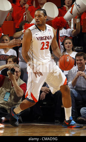 Jan. 31, 2012 - Charlottesville, Virginia, United States - Mike Scott #23 of the Virginia Cavaliers handles the ball during the game at the John Paul Jones Arena in Charlottesville, Virginia. Virginia defeated Clemson 65-61. (Credit Image: © Andrew Shurtleff/ZUMAPRESS.com) Stock Photo