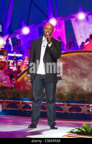 Javier Colon performs during the A Capitol Fourth 2012 Independence Day Concert rehearsals at the National Mall in Washington, DC on Tues. July 3, 2012. Stock Photo