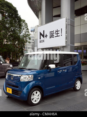 July 5, 2012, Tokyo, Japan - Honda Motor Co. launches the N BOX +, the second model of the new mini-vehicle N series, at its head office in Tokyo on Thursday, July 05, 2012. The N BOX realizes one of the largest interior spaces among all mini-vehicles on the market by adopting the newly-designed platform and powerplant. (Photo by Natsuki Sakai/AFLO) Stock Photo
