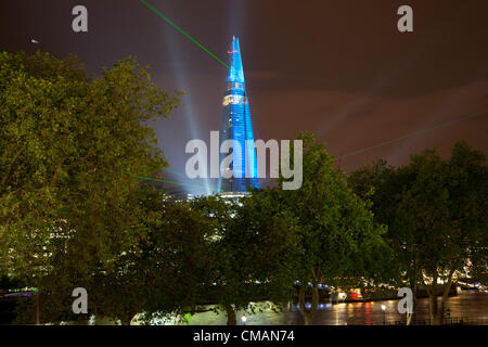 London, UK. 5th June 2012. View of the laser and light show for the opening of The Shard, currently the tallest building in western Europe. Stock Photo