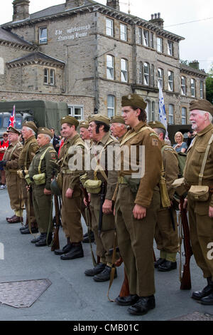 World War II, Second World War, WWII,WW2; Home Guard unit on Parade at the Ingleton 1940s Wartime Weekendin the village of Ingleton in the North Yorkshire Dales National Park, UK 