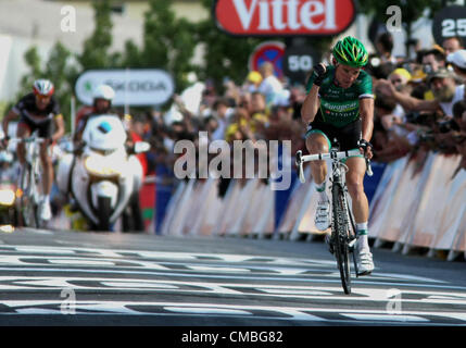 11.07.2011 Tour De France Stage 10 Macon Bellegarde-sur-Valserine. Thomas Voeckler (FRA) Europcar at the finish. Stock Photo