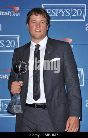 Matthew Stafford in the press room for ESPN's 2012 ESPY Awards - Press Room, Nokia Theatre at L.A. LIVE, Los Angeles, CA July 11, 2012. Photo By: Elizabeth Goodenough/Everett Collection Stock Photo