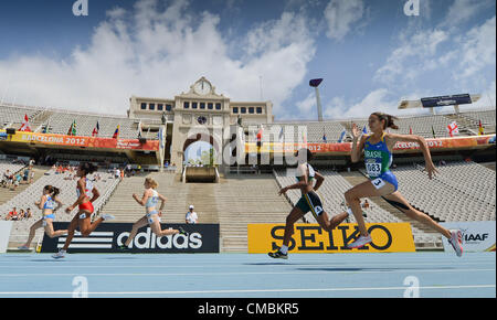 BARCELONA, Spain: Thursday 12 July 2012, general view with athletes in the 200m for women during the morning session of day 3 of the IAAF World Junior Championships at the Estadi Olimpic de Montjuic. Photo by Roger Sedres/ImageSA Stock Photo
