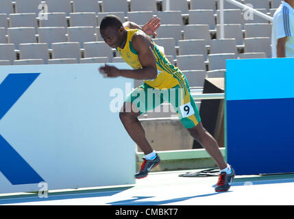 BARCELONA, Spain: Thursday 12 July 2012, Siphelo Ngqabaza of South Africa in the mens 200m during the morning session of day 3 of the IAAF World Junior Championships at the Estadi Olimpic de Montjuic. Photo by Roger Sedres/ImageSA Stock Photo