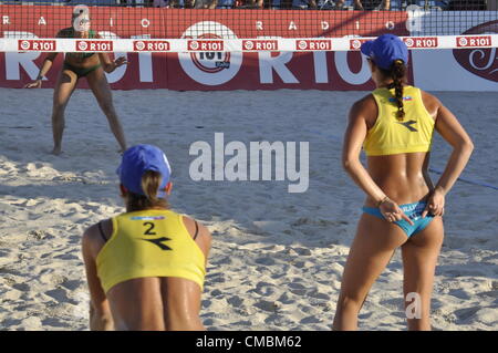 NAPLES - JULY 07: italian professional players have a competition at Italian beach volley female tournament on July 07, 2012 in Naples Italy Stock Photo