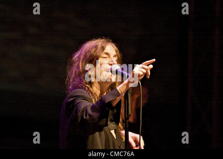 BOLOGNA, ITALY - JUL 15: Patty Smith [international singer], performing for the Memories of the USTICA's victims (famous airplane crash), in Bologna, Italy on Jul 15, 2012. Stock Photo
