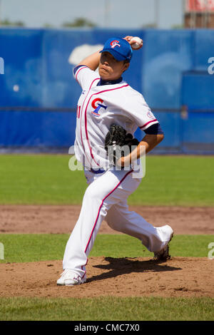 HAARLEM, THE NETHERLANDS, 15/07/2012. Pitcher Jung Hao Hsieh of team Chinese Taipei at the Haarlem Baseball Week 2012. Stock Photo