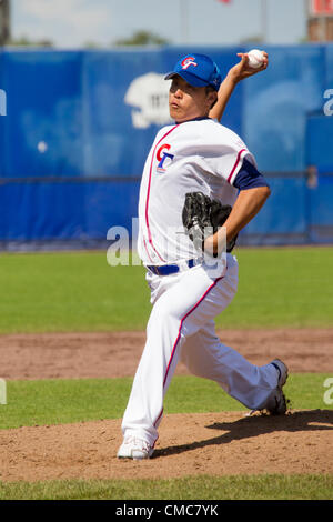 HAARLEM, THE NETHERLANDS, 15/07/2012. Pitcher Jung Hao Hsieh of team Chinese Taipei at the Haarlem Baseball Week 2012. Stock Photo