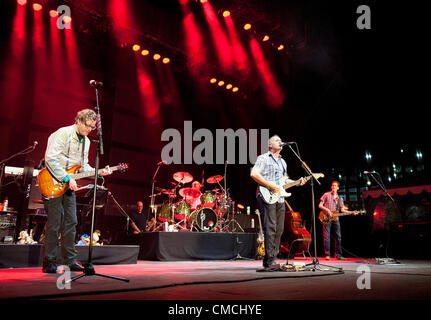 Jul. 12, 2012 - Raleigh, North Carolina; USA -   (L-R) Keyboardist KEVIN HEARN, Singer / Guitarist ED ROBERTSON, Drummer JIM CREGGAN and Bass Guitarist TYLER STEWART of the band The Barenaked Ladies performs live as part of the 2012 Last Summer on Earth Tour makes a stop at the Raleigh Amphitheatre. Copyright 2012 Jason Moore. (Credit Image: © Jason Moore/ZUMAPRESS.com) Stock Photo