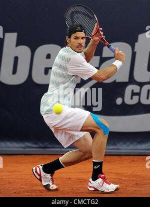 20.07.2012. Hamburg, Germany. Germany's Tommy Haas plays against Germany's Mayer at the ATPWorld Tour 500 tournament at Rothenbaum in Hamburg, Germany, 20 July 2012. Stock Photo