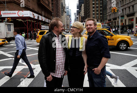 Australian actors Richard Roxburgh (R) and Cate Blanchett will star in the Sydney Theatre Companys' production of the  Chekhov play Uncle Vanya at the Lincoln Center in New York City. They are pictured July 19, 2012 at the  Meridien hotel with Cate Blanchetts' husband and co- artistic director of the company Andrew Upton. Stock Photo