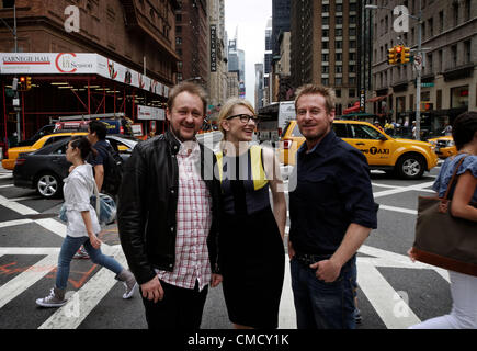 Australian actors Richard Roxburgh (L) and Cate Blanchett will star in the Sydney Theatre Companys' production of the  Chekhov play Uncle Vanya at the Lincoln Center in New York City. They are pictured July 19, 2012 at the  Meridien hotel with Cate Blanchetts' husband and co- artistic director of the company Andrew Upton. Stock Photo