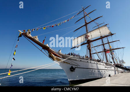 The Sagres tall ship in harbour at Lisbon, Portugal. A number of sailing ships are docked in Lisbon from 19 to 22 July as part of the 2012 Tall Ships Race. Stock Photo