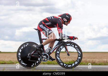 The Australian cyclist Evans Cadel from BMC Racing Team pedaling during the 19th stage of Le Tour de France 2012- a time trial  between Bonneval and Chartres on July 21 2012.Cadel was the winner of the 2011 edition of the competition but in 2012 he is not among the first three cyclsits of the race. Stock Photo