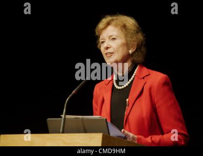 Armagh, Northern Ireland. Mary Robinson, former President of Ireland and former UN High Commissioner, gives the opening lecture in the annual John Hewitt Summer School, Market Place Theatre, Armagh  23/07/2012  Stock Photo