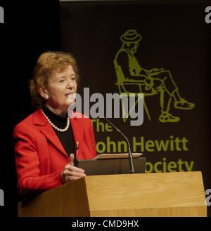 Armagh, Northern Ireland. Mary Robinson, former President of Ireland and former UN High Commissioner, gives the opening lecture in the annual John Hewitt Summer School, Market Place Theatre, Armagh  23/07/2012  Stock Photo