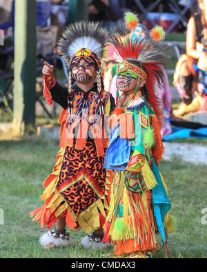 Native Americans from around North America gathered to sing, dance, and drum at the 39th annual Lac Courte Orielles Ojibwe 'Honor the Earth' Pow Wow near Hayward, Wisconsin, USA --  July 20-22, 2012 Stock Photo