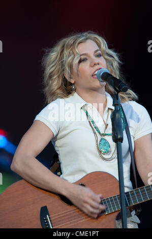 WHEATLAND, CA - JULY 26: Kimberly Perry of The Band Perry performs in part of Brad Paisley's Virtual Reality Tour 2012 at Sleep Train Amphitheatre on July 26, 2012 in Wheatland, California. (photo by Randy Miramontez) Stock Photo