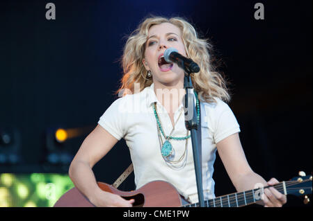 WHEATLAND, CA - JULY 26: Kimberly Perry of The Band Perry performs in part of Brad Paisley's Virtual Reality Tour 2012 at Sleep Train Amphitheatre on July 26, 2012 in Wheatland, California. (photo by Randy Miramontez) Stock Photo