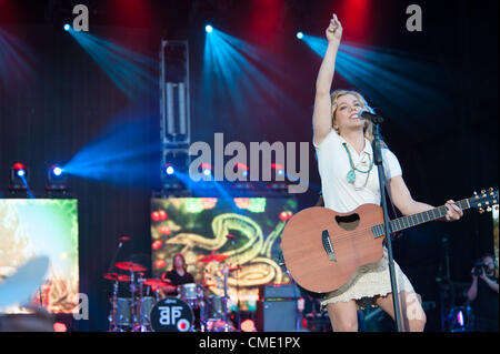 WHEATLAND, CA - JULY 26: Kimberly Perry of The Band Perry performs in part of Brad Paisley's Virtual Reality Tour 2012 at Sleep Train Amphitheatre on July 26, 2012 in Wheatland, California. (photo by Randy Miramontez) Stock Photo