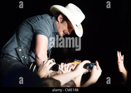 WHEATLAND, CA – July 23: Brad Paisley performs in The Escape Virtual Reality World Tour at Sleep Train Amphitheater in Wheatland, California on July 23, 2011 Stock Photo