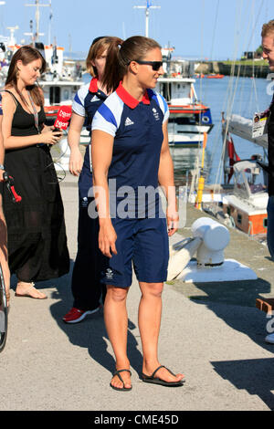 Bryony Shaw of Team GB in the Olympic Sailing event at Weymouth on the eve of the opening of the 2012 Olympic games. Stock Photo